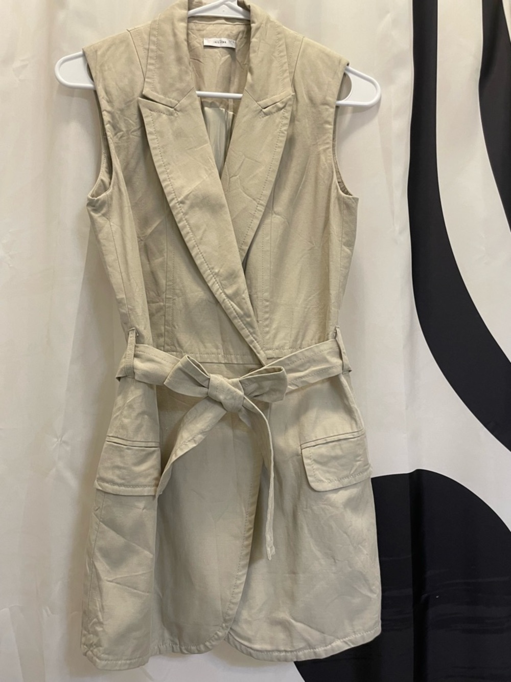 Sleeveless Belted Utility Dress - Greenish cream